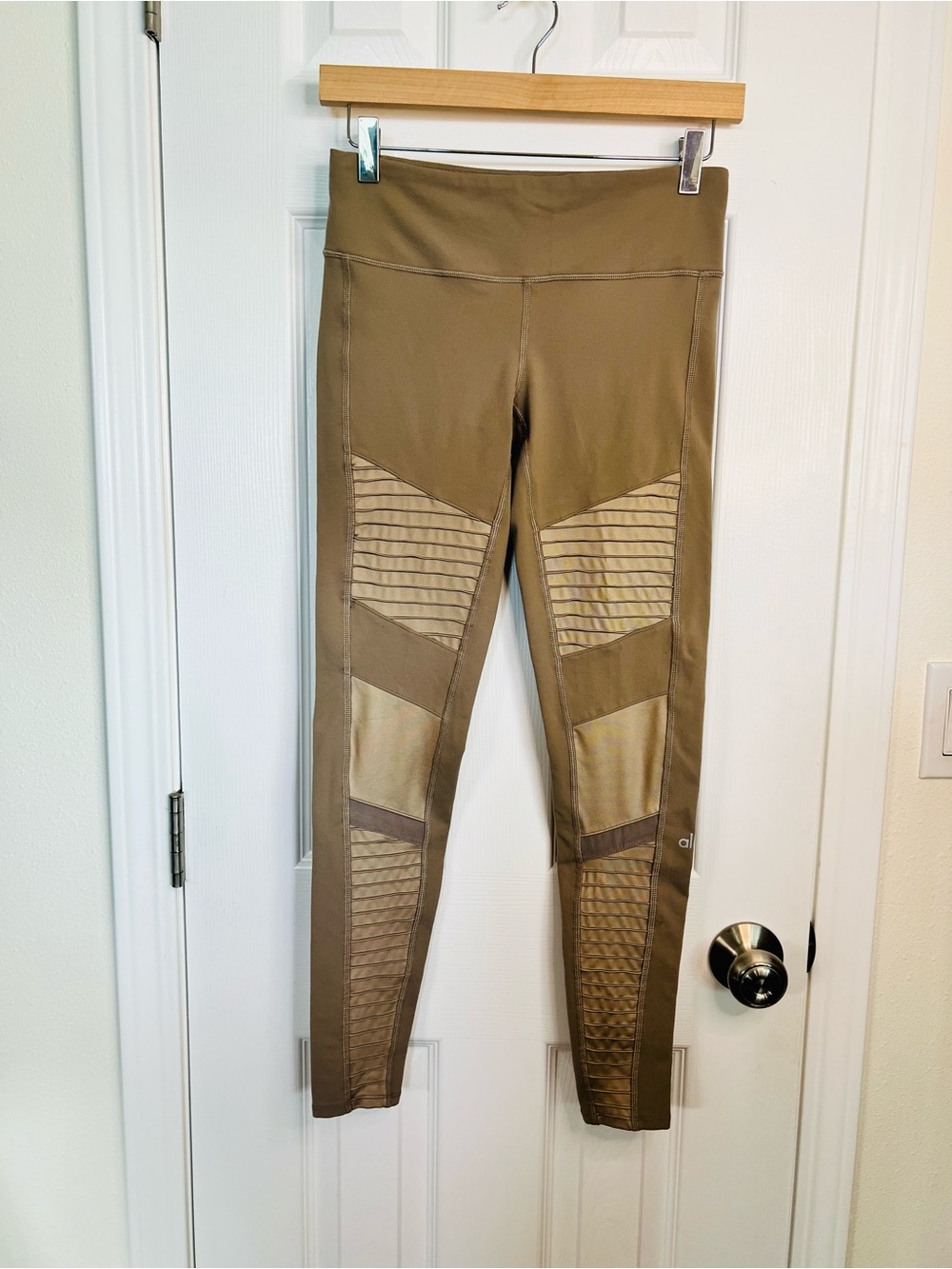 Olive Green Moto-Panel Leggings